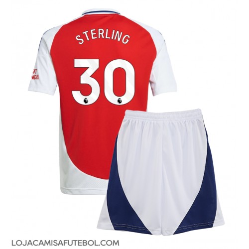 Camisa de Futebol Arsenal Raheem Sterling #30 Equipamento Principal Infantil 2024-25 Manga Curta (+ Calças curtas)